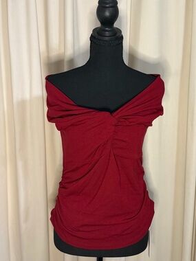 Off-Shoulder Twist Front Women’s Top in Deep Red